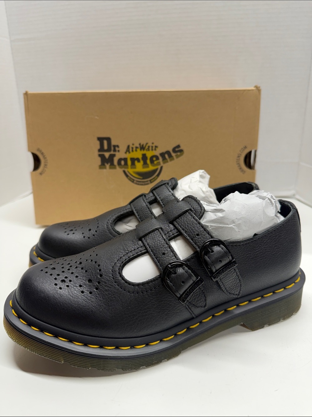Dr Martens Virginia Leather Mary Jane Shoes Brougue 8065 Black New Womens Size 7 - Picture 3 of 9